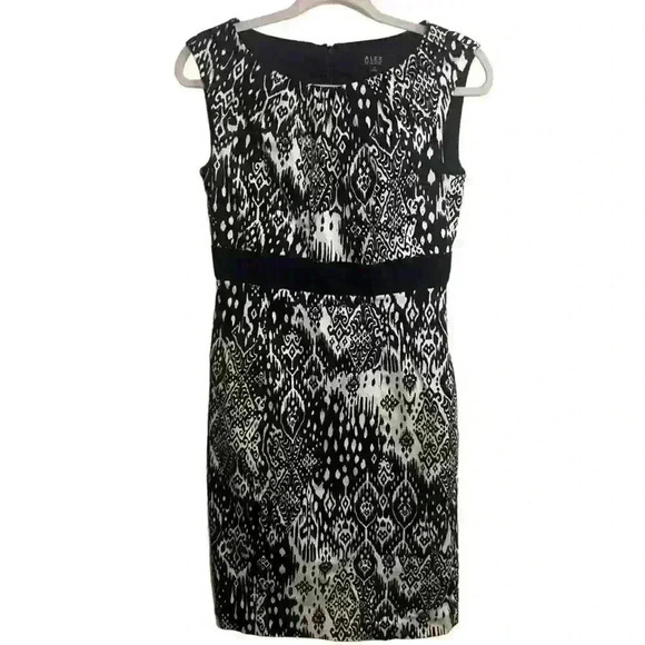 Alex Marie Size 4 Black/White Career Sleeveless Textured Lined Sheath Dress - Picture 2 of 6